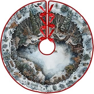 Christmas Fox Tree Skirt 30"/36"/48" by Leo Walker Rustic Red Pink Hearts Romantic Love Christmas Tree Skirts Mother's Day Xmas Mat for Holiday Festival Party Wedding Decor