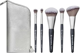 BRUSHES - ANGIE HOT & FLASHY Travel Brush Set with Pouch - Foundation Makeup Brushes - Brush for Liquid or Cream Foundations - Under-Eye Concealer | Bronzer, Blush & Highlighter Makeup Brush