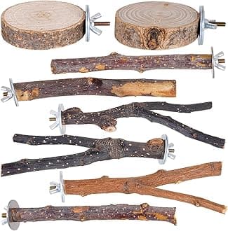 Libiline 8 Pieces Bird Perch Natural Wooden Parrot Perch Stand Fork Toys Hanging Multi-Branch Perches Platform Hammock Swing Toy for Macaws, Small Parakeets, Conures, Budgies, Finches (A-Color, Mix)