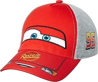 Pixar Cars Kids Baseball Cap, Lightning McQueen Cotton Adjustable Hat for Boys, Ages 4-7 Years, Red/Grey