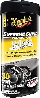 Meguiar's Supreme Shine Protectant Wipes - Convenient Protectant Wipes with UV Blocking for Durable Protection, Premium Car Wipe that Clean and Leave a Non-Greasy Glossy Shine, 30 Count