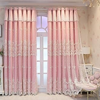 SHUNHUA Blackout Curtains Double Layer Window Curtain-European Style lace Embroidery Double Deck Blackout Tulle Curtain,Living Room Layered Eyelet Drapes Valance Panel,Girl Be
