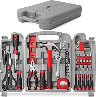 54pc Red Household Tool Kit – Essential DIY Hand Tool Set with Toolbox for Home, Garage, Office, Basic Repairs, First Apartment, New Home & Everyday Home Improvement