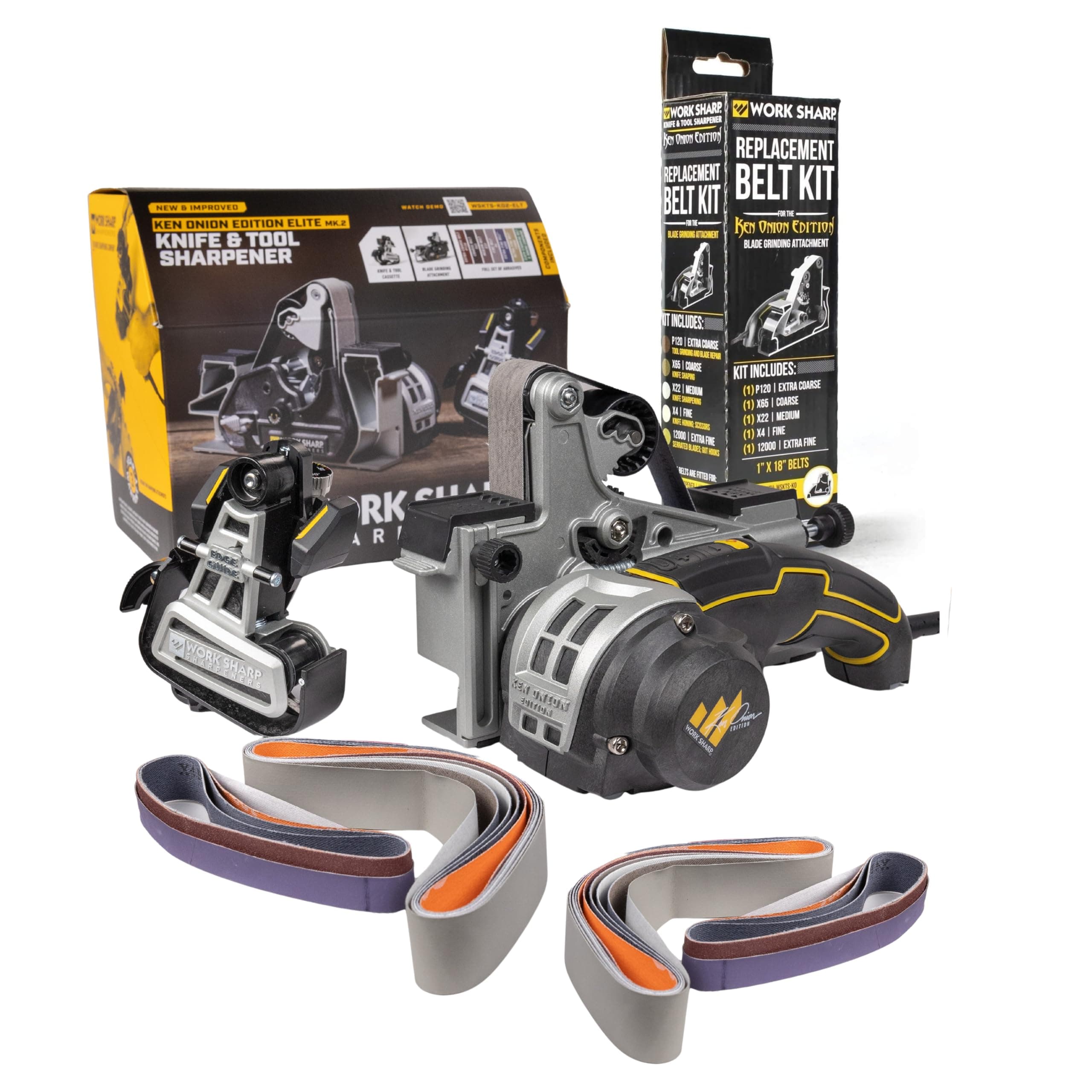 Ken Onion Edition Knife & Tool Sharpener Elite Mk2 - Complete Knife Sharpening System with Blade Grinding Attachment and extra belts