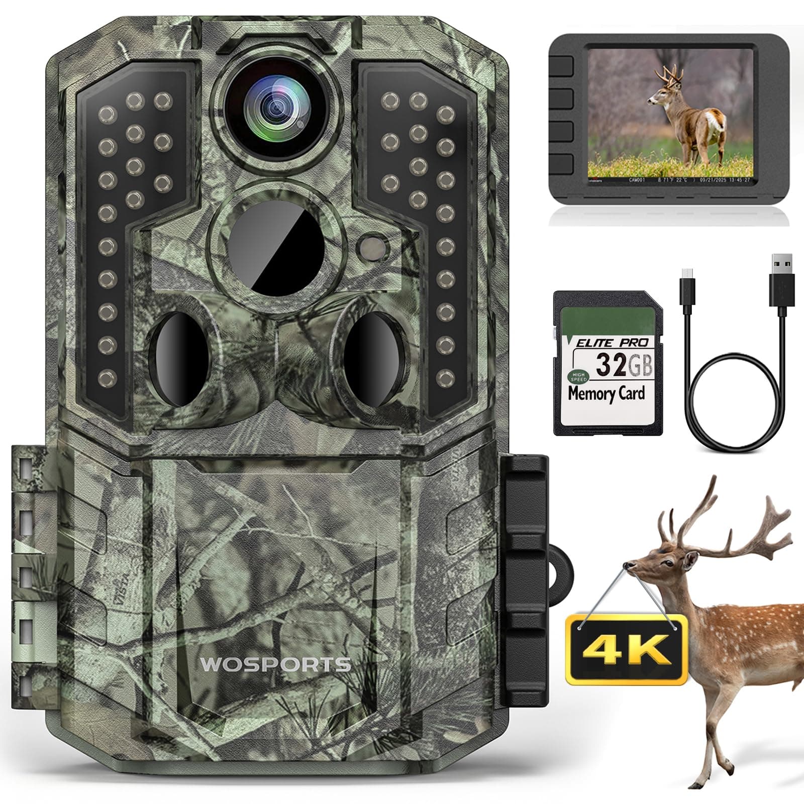 WOSPORTS Trail Camera,56MP 4K 0.2S Trigger Motion Activated,Game Camera with Night Vision IP66 Waterproof 2.0''LCD 120°Wide Trail Cam Lens for Outdoor Scouting Wildlife Monitoring Home Security