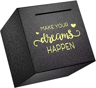 Piggy Bank Made of Stainless Steel, Piggy Banks for Adults Coin Bank,Can Only Save The Piggy Bank That Cannot be Taken Out (Make.Your.Dreams.Happen(4.72 inch-Black))