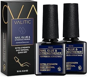 Valitic Nail Glue and Strengthener for Acrylic and Press On Nails - Quick Dry Brush On Nail Gel for Long Lasting Nails - Adhesive Nail Bond for False Nails - Nail Strengthener for Nail Tips - 2 PACK