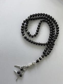 Tasbeeh Glass 99 Prayer Misbah Rosary Islamic Beads Counter Spiritual Round Beads (Dark Brown)