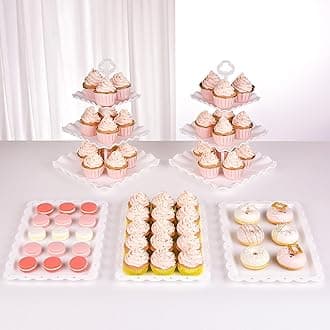 NWK 5 Piece Cake Stand Set with 2xLarge 3-Tier Cupcake Stands + 3X Appetizer Trays Perfect for Wedding Birthday Baby Shower Tea Party