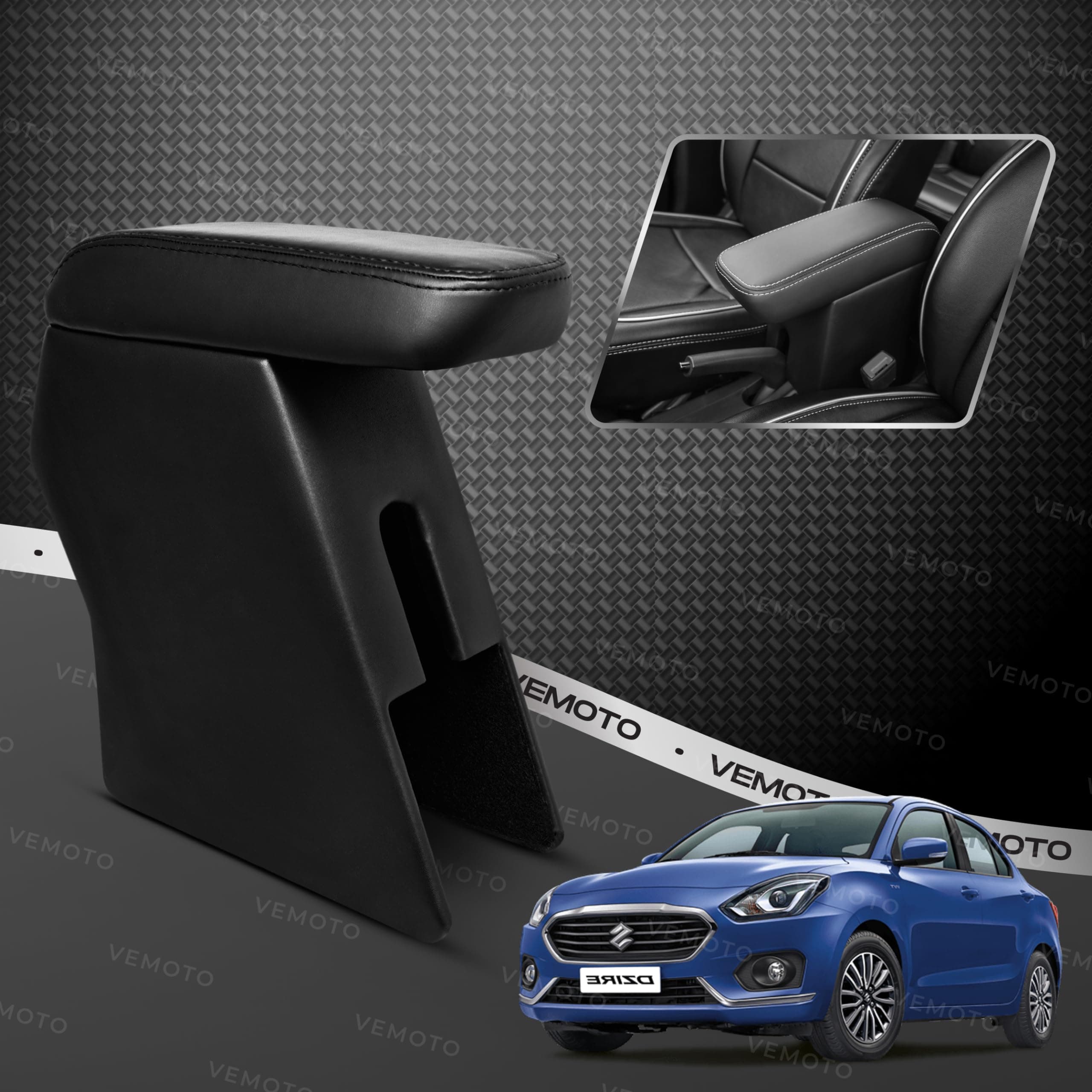 2.0 High-End Car Center Armrest with Storage Compartment and Ultimate Comfort for Maruti Dzire (All Models From 2017-2025) (Black)