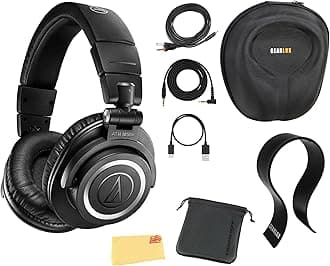 Audio-Technica ATH-M50XBT2 Wireless Over-Ear Headphones - Black Bundle with Case, Stand, TRS-to-Dual-TS Breakout Cable, and Austin Bazaar Polishing Cloth