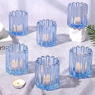 6 PCS Votive Candle Holder, Blue Glass Candle Holders, Tealight Candle Holder for Wedding Centerpieces Dinner Party Baby Shower Table Decor
