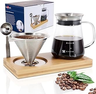 Aquach Pour Over Coffee Maker Set with Extra Large Coffee Dripper, 28 oz Glass Carafe, Stainlesss Steel Coffee Scoop and Bamboo Storage Tray, Unique Set for Home or Office