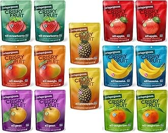 Crispy Green Freeze Dried Fruit Crisps Variety Pack (14 count) – Apple, Asian Pear, Banana, Mango, Strawberry, Pineapple and Tangerine