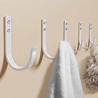 Wall Hooks for Hanging Towel/Coat - 22LB Screw in Metal Hanger Wall Mount, for Outdoor, Closet, Door, Bathrooms, for Backpack, Robe, White 5 Pack