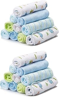 Spasilk Washcloth Wipes Set for Newborn Boys and Girls, Soft Terry Washcloth Set, Pack of 20, Blue Elephant