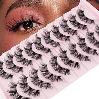 Mink Lashes Fluffy False Eyelashes Volume Wispy Lashes Fake Lashes Natural Look Eyelashes Faux Mink Lashes Strip Eyelash 10 Pairs Pack