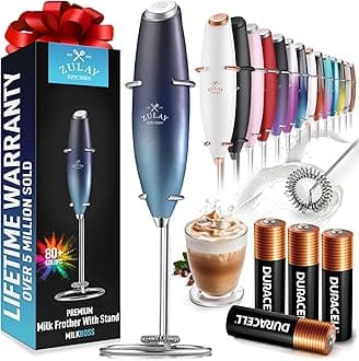 Zulay Kitchen Powerful Milk Frother Wand With 4 AA Duracell Batteries - Ultra Fast Handheld Drink Mixer - Electric Whisk Foam Maker for Coffee, Lattes, Cappuccino, Matcha & Creamer