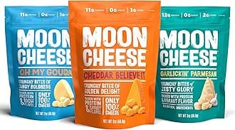 Moon Cheese Variety Pack, Cheddar, Gouda & Garlic Parm, Crunchy, Protein-Rich Cheese Snack, Gluten Free, Keto Friendly, 100% Real Cheese, 2 Ounce (Pack of 3)