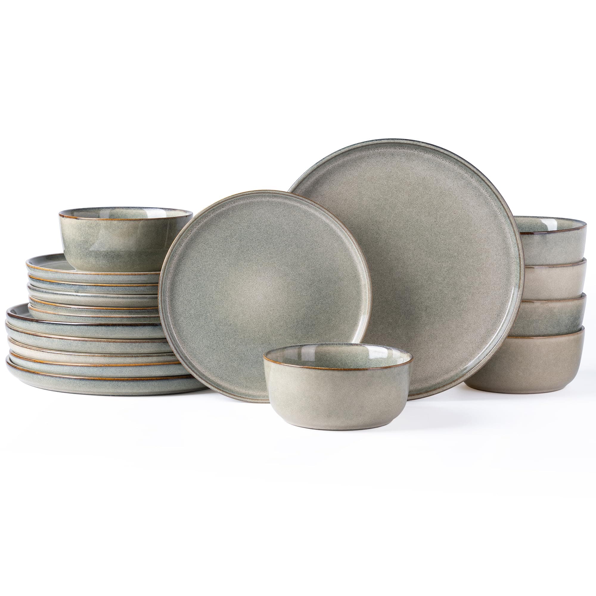 Ceramic Dinnerware Sets,Round Reactive Glaze Stoneware Plates and Bowls Set,Highly Scratch Resistant | Dishwasher & Microwave Safe Dishes,Service for 6 (18pc)