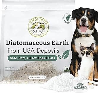 Wholistic Pet Organics Diatomaceous Earth - Food Grade for Dogs & Cats - 26 Oz - Multi Use Powder - Pet Safe Non-Chemical Freshwater Sourced Silica Supports Overall Health - Made in USA - 210 Scoops