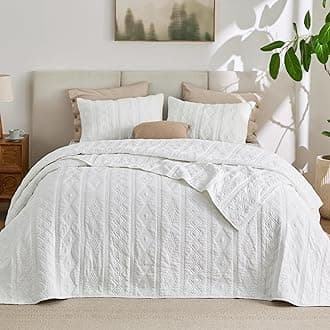 Bedsure 100% Cotton Quilt Set, Lightweight Queen Bedspread, Cozy White Bedding Coverlet 3-Piece with Pillow Shams in Geometric Pattern for All Season, 90x96 inches, 100% Cotton Voile