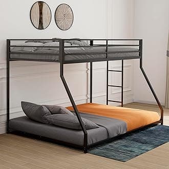 Bellemave Twin Over Full bunk Bed，Metal Floor Bunk Bed, Bunk Bed for Kids, Adults, Bunk Bed for Boys, Girls, Adult bunk beds Heavy Duty, Twin Over Full, Black