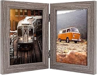 Frametory5x7 Double Picture Frame Hinged Photo Frames Two Folding Frame Desktop Glass Frame Vertical (Gray, 5x7 Double)