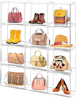 CutoraCutora 1 Pack Clear Handbag Storage Organizers for Closet, Acrylic Handbag Purse Shoes Toy Display Case, Anti Dust Luxury Stackable Bag Container Box with Magnetic Door