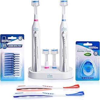 Triple Bristle Duo|2 Sonic Toothbrushes With Dual Charging Station|Patented 3 Head Design 31,000 Vpm Electric Toothbrush Set|For Adults, Families & Couples|Triple Bristle Duo + Oral Kit,White
