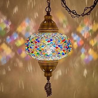 (20 Colors) DEMMEX 2019 Swag Plug in Turkish Moroccan Mosaic Ceiling Hanging Light Lamp Chandelier Pendant Fixture Lantern, Hardwired OR Plug in with 15feet Cord & Chain (PlugIn1)