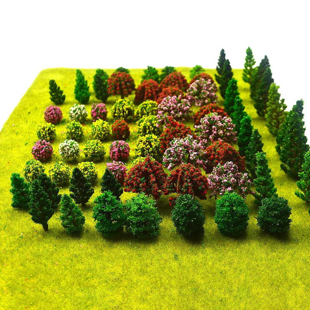 Momoonnon 70Pcs Mini Model Trees Mixed Miniature Train Scenery Artificial Wargame Railroad Diorama Supplies For Diy Landscape