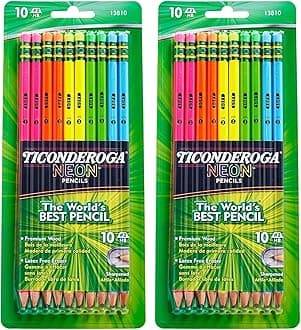 Ticonderoga No.2 Pencils, Assorted Neon, 10-Pack (2-Pack)
