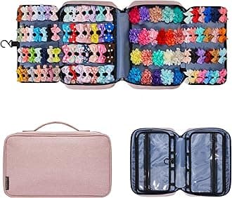 Hair Organizer for Girls, Multi-Compartment Storage Bag, Baby Hair Accessories Organizer for Travel (Pink)