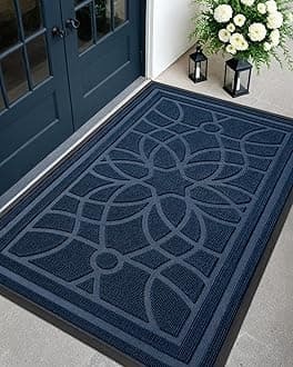 DEXI Front Door Mat Outside Entrance, Heavy Duty Non Slip Low Profile Doormat for Entryway, Trap Dirt and Moisture Welcome Mats, Easy Clean, Patio, Garage, 6x4, Blue