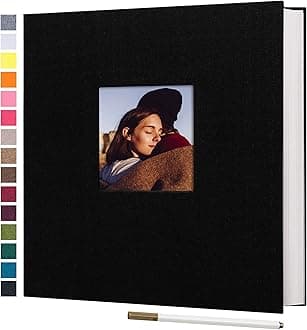 potricher Large Photo Album Self Adhesive 4x6 5x7 8x10 Pictures Linen Cover 80 Blank Pages Magnetic DIY Scrapbook Albums with A Metallic Pen (Black)