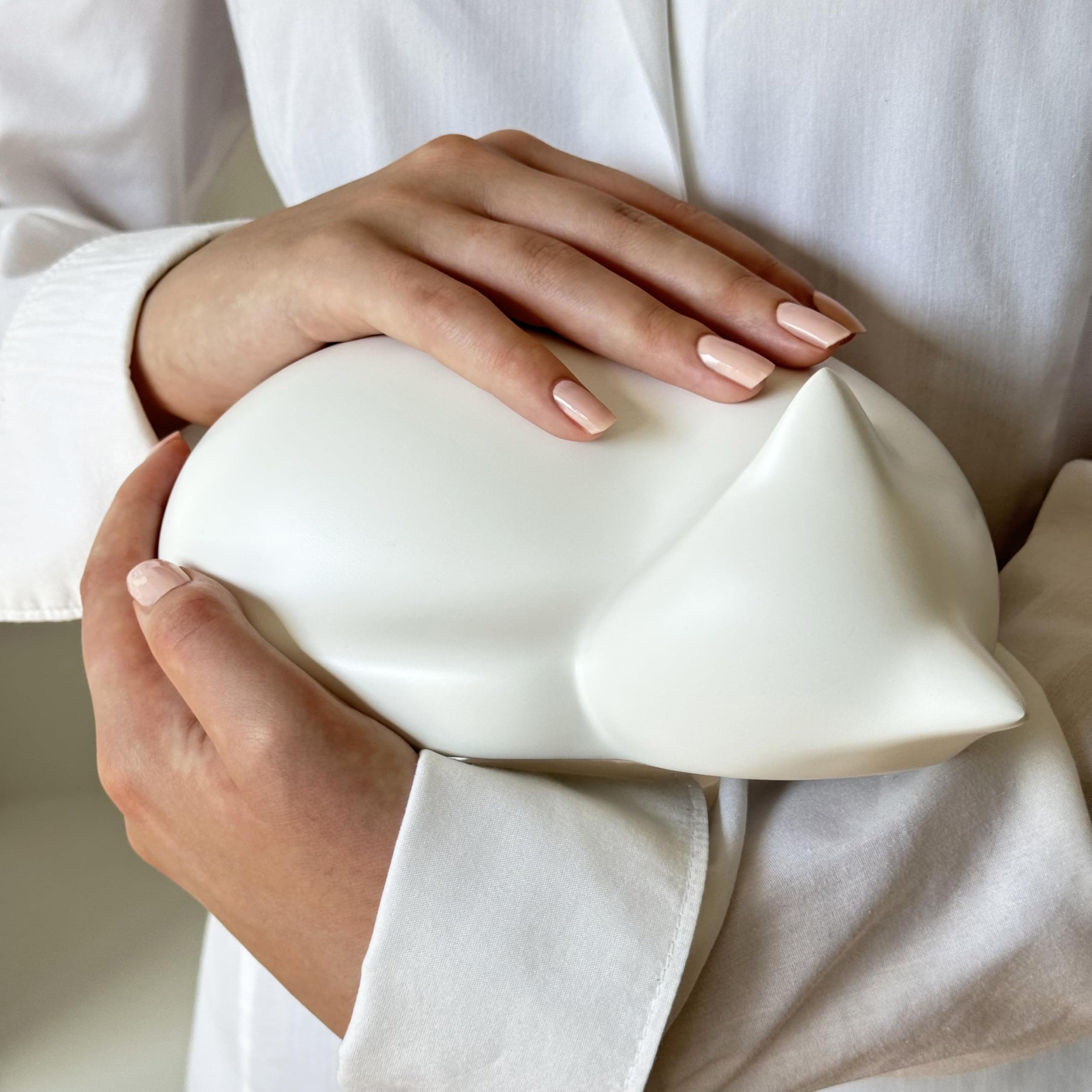 Sleeping cat funeral urn, White