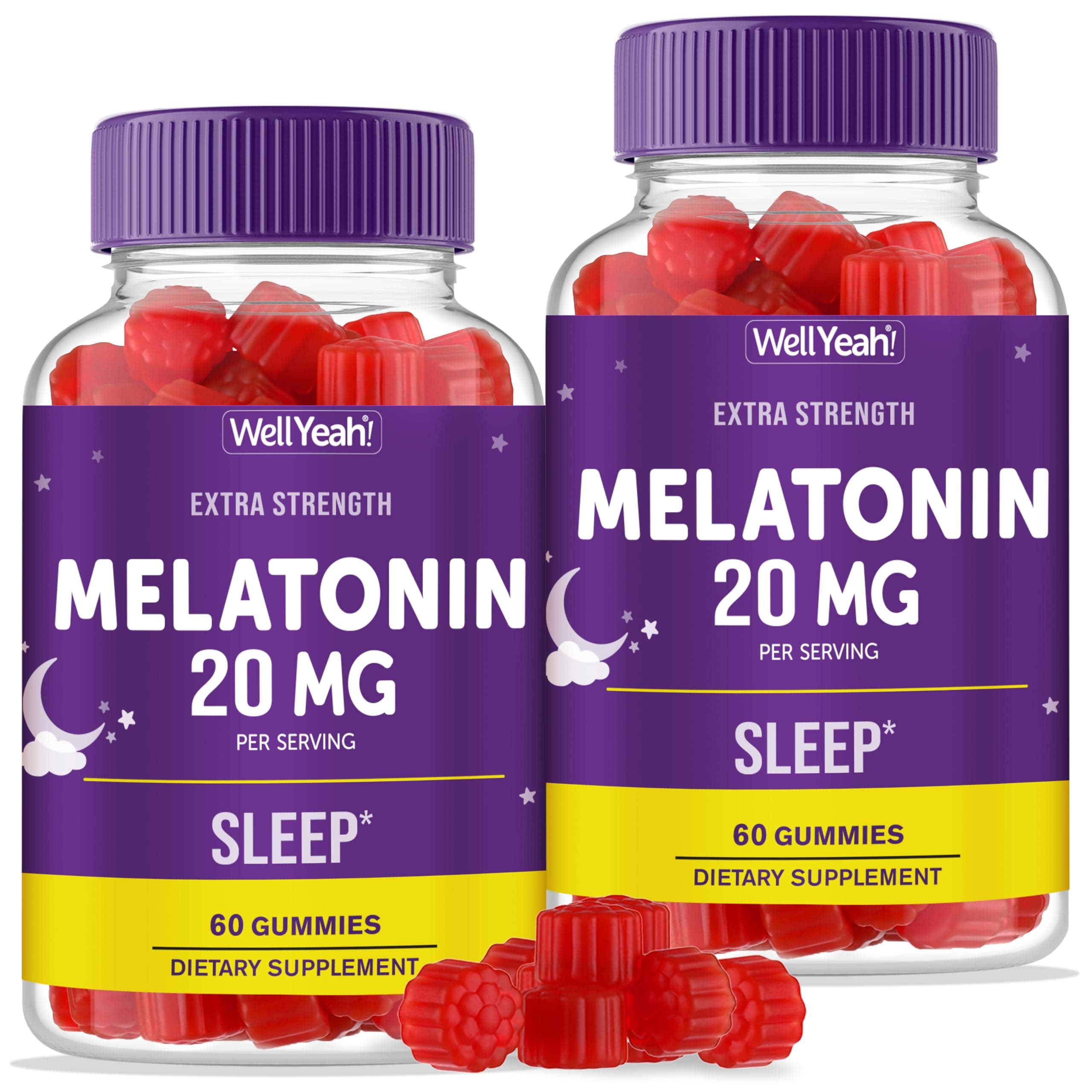 Melatonin Gummies 20mg (2 Pack) | Sleep Support | Maximum Strength Melatonin 20mg Gummies for Adults | Fast Dissolved | Great Berry Flavor | 60 Count | Vegan, Non GMO