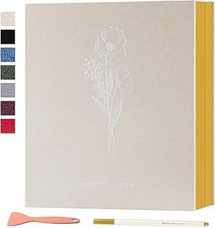 Lanpn Self Adhesive Photo Album Scrapbook 40 Pages, Linen Photos Albums DIY Sticky Magnetic Pages holds 6x4 7x5 A5 Picture for Family Wedding Birthday (Large-20 Sheets/40 Pages, Beige)