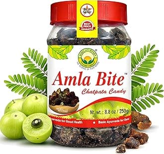 Basic Ayurveda Amla Bite Chatpata Candy | 8.82 Oz/250g | Sweet & Sour Flavor | Dried Indian Gooseberry Fruit Treat | Soft & Chewy | Natural Source of Vitamin C | Vegan & Gluten-Free