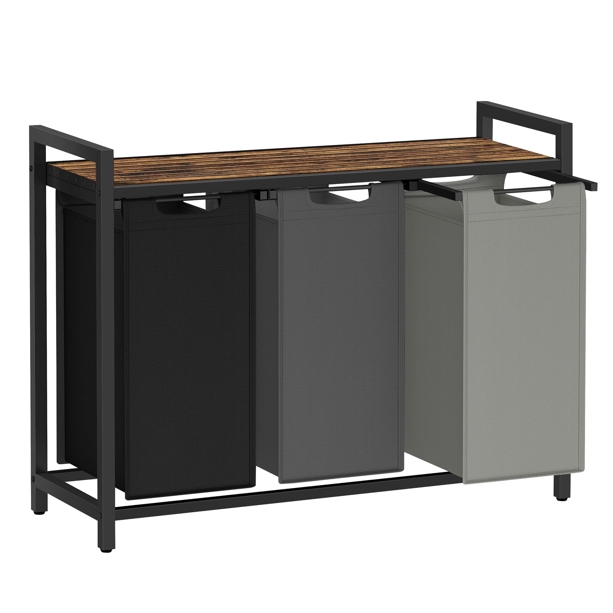 Laundry Hamper, Laundry Basket, Laundry Sorter with 3 Pull-Out and Removable Bags, Shelf, Metal Frame, 3 x 10.6 Gallons (40 L), 36.4 x 13 x 28.4 Inches, Tricolor and Rustic Brown UBLH301X01