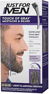 Just for Men Touch of Gray Brush-In Mustache & Beard Color Kit, Light & Medium Brown