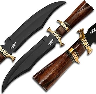 1095 High Carbon Steel Hunting Knife - Fixed Blade Knives with Sheath - Firm Grip Handle Made of Rose Wood - Powder Coated Rust Free Blade Bowie Knife (Black W)
