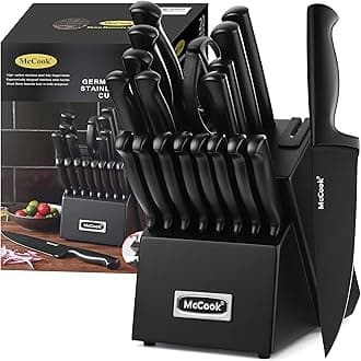McCook® Premium Black Knife Sets,German Stainless Steel Kitchen Knives Block Set with Built-in Sharpener