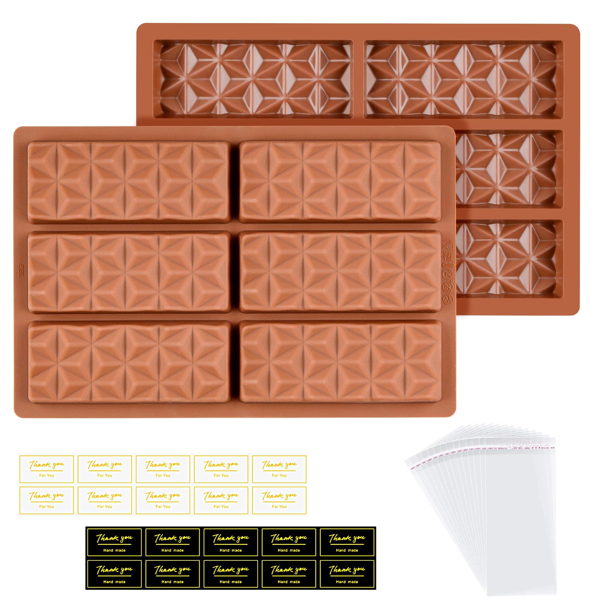 2 Pcs Chocolate Bar Molds Silicone Deep Stuffed Candy Bar Molds Break Apart Silicone Molds for Wax Melts Large(Pyramid set)