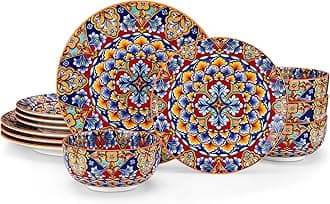 vancasso 12 Pieces Dinnerware Sets, Orange Plates and Bowls Set, Porcelain Dishes Set for 4, Microwave and Dishwasher Safe, Scratch Resistant, Bohemian Style Dining Ware Service for 4, Series SIMI