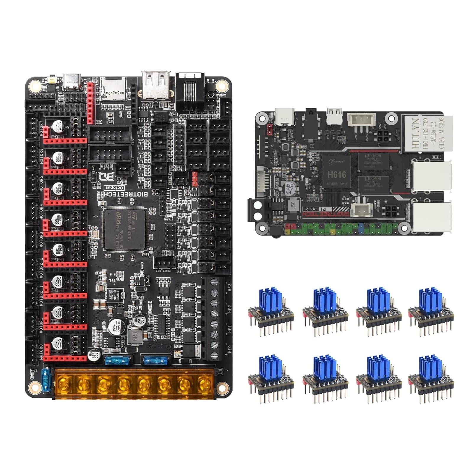 BIGTREETECH Pi V1.2 Control Board + Octopus V1.1+ 8Pcs TMC2209 V1.3 Stepper Motor Driver Kit Upgrade Running Klipper for Voron 2.4, CoreXY, VZbot 3D Printer DIY Motherboard