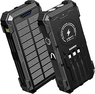 Sudrov Solar Charger Power Bank, 42800mAh Wireless Portable Charger with USB-C in/Output, QC3.0 Fast Charging 15W 4 Ports Outdoor Battery Pack Built-in Dual Led Flashlights for iPhone Samsung etc