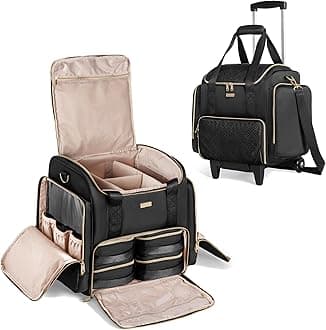 Rolling Makeup Case with 4 Removable Bags, Professional Makeup Train Case with Wheels, Makeup Artist Travel Bag with Brushes Storage Section, Black (Patent Design)