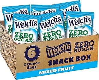 Welch's Zero Sugar Fruity Bites, Mixed Fruit Snack Box, Gluten Free & Sugar Free Snacks, 3oz Snack Packs (Pack of 6)